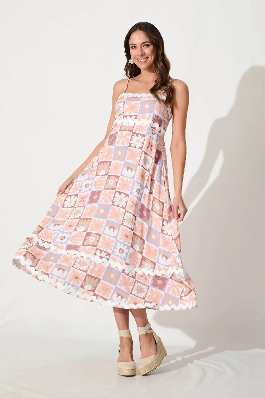 Maxi dresses with embroidered floral motifs for a unique designTreviso Maxi Sundress in Lilac Multi With White Ric Rac Trim Maxi dresses with embroidered floral motifs for a unique designTreviso Maxi Sundress in Lilac Multi With White Ric Rac Trim