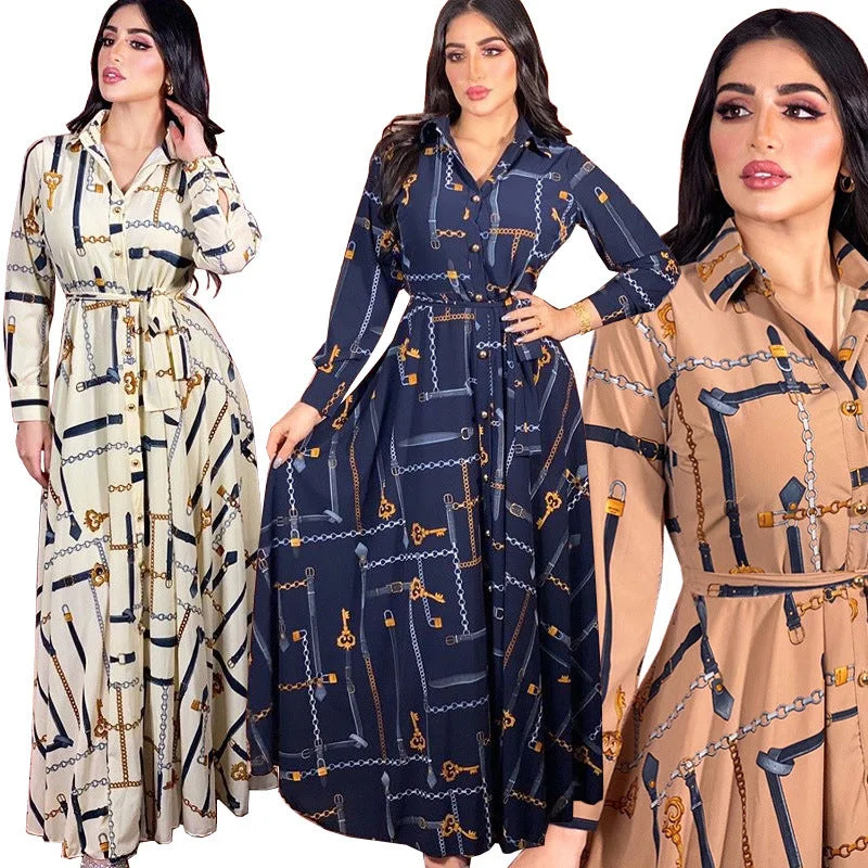 Maxi dresses with tassel accents for a fun and lively touchWholesale Chain Print Long Sleeve Muslim Gown Maxi Dress with Belt Dubai Abaya Islamic Clothing Women Muslim Evening Party Dress Maxi dresses with tassel accents for a fun and lively touchWholesale Chain Print Long Sleeve Muslim Gown Maxi Dress with Belt Dubai Abaya Islamic Clothing Women Muslim Evening Party Dress