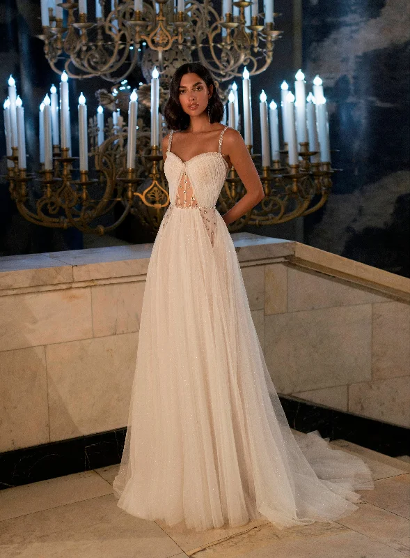 Tea - length wedding guest dresses with polka dot patternsA-Line Spaghetti Strap Wedding Dress Tea - length wedding guest dresses with polka dot patternsA-Line Spaghetti Strap Wedding Dress