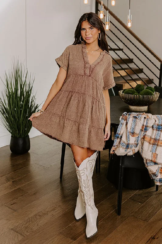 Mini dresses with empire waists for a flattering fitAcross The World Mineral Wash Mini Dress In Mocha Mini dresses with empire waists for a flattering fitAcross The World Mineral Wash Mini Dress In Mocha