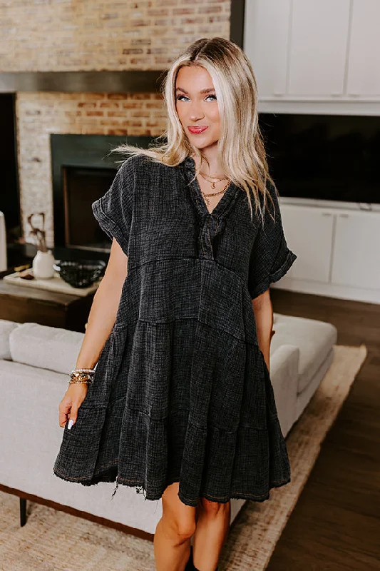 Polyester mini dresses for easy careAcross The World Mineral Wash Mini Dress In Vintage Black Polyester mini dresses for easy careAcross The World Mineral Wash Mini Dress In Vintage Black