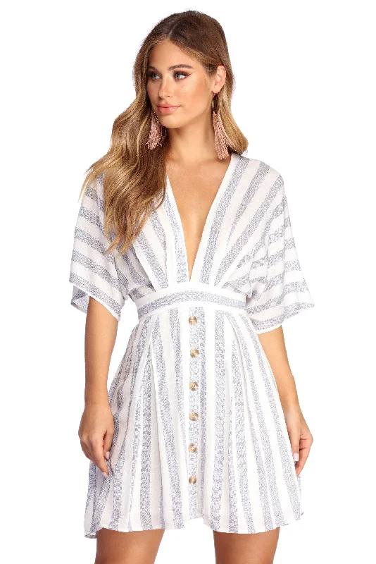 Metallic mini dresses for a glamorous eventButtoned Up In Stripes Dress