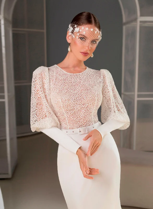 Wedding guest dresses with fringe accents for a bohemian - inspired weddingElegant Mermaid Wedding Dress with Juliet Sleeves Wedding guest dresses with fringe accents for a bohemian - inspired weddingElegant Mermaid Wedding Dress with Juliet Sleeves