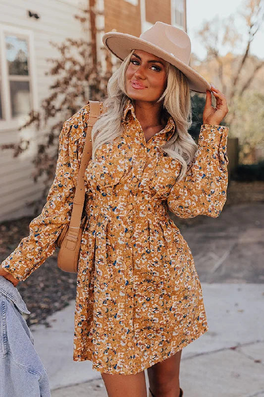 Mini dresses with puff sleeves for a vintage lookFall Sunset Corduroy Mini Dress in Mustard Mini dresses with puff sleeves for a vintage lookFall Sunset Corduroy Mini Dress in Mustard
