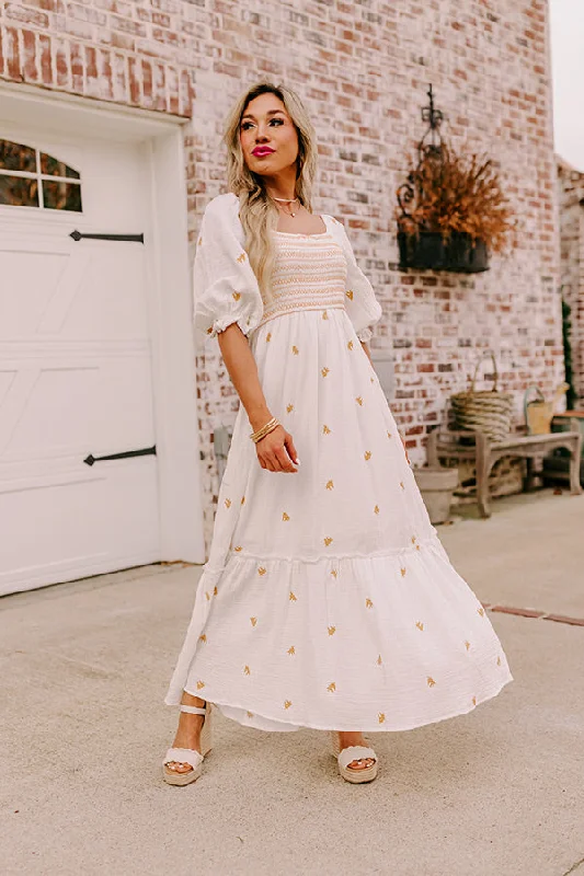 Strapless mini dresses for a beach vacationFarmers Market Stroll Smocked Maxi in White Strapless mini dresses for a beach vacationFarmers Market Stroll Smocked Maxi in White