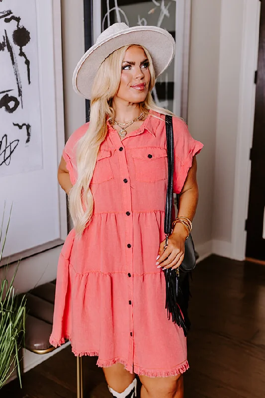 Ruffled mini dresses for a romantic touchKaleidoscope Ways Mineral Wash Mini Dress In Coral Curves Ruffled mini dresses for a romantic touchKaleidoscope Ways Mineral Wash Mini Dress In Coral Curves