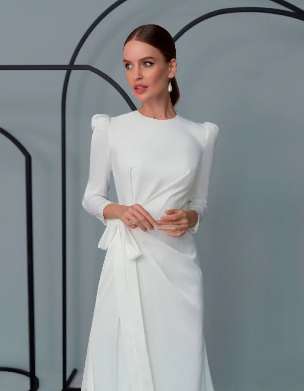 Lace - and - tulle wedding guest dresses with sweetheart necklinesLong Sleeve Midi White Elegant Bridal Dress Lace - and - tulle wedding guest dresses with sweetheart necklinesLong Sleeve Midi White Elegant Bridal Dress