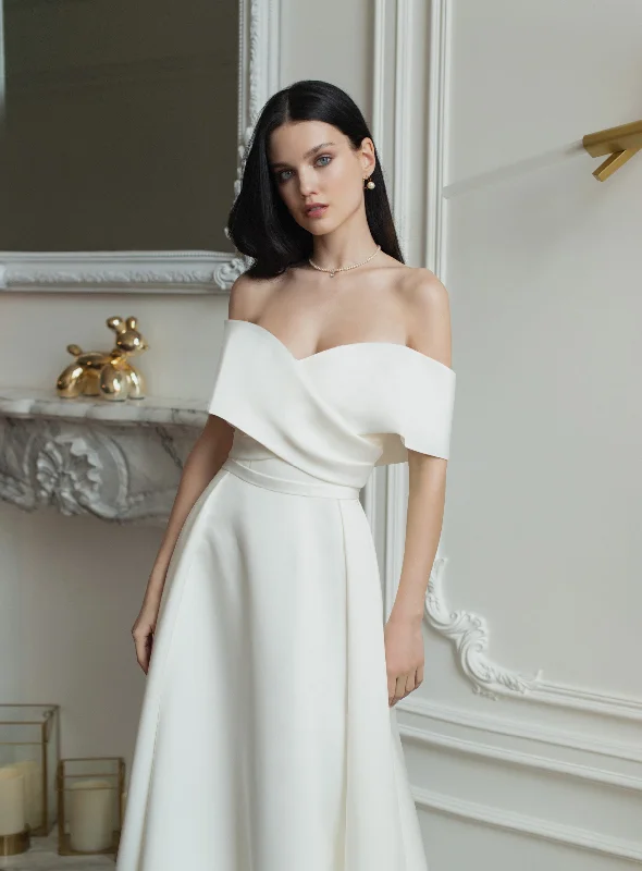 Metallic wedding guest dresses for a glamorous weddingOff-Shoulder Simple A-Line Wedding Dress Metallic wedding guest dresses for a glamorous weddingOff-Shoulder Simple A-Line Wedding Dress