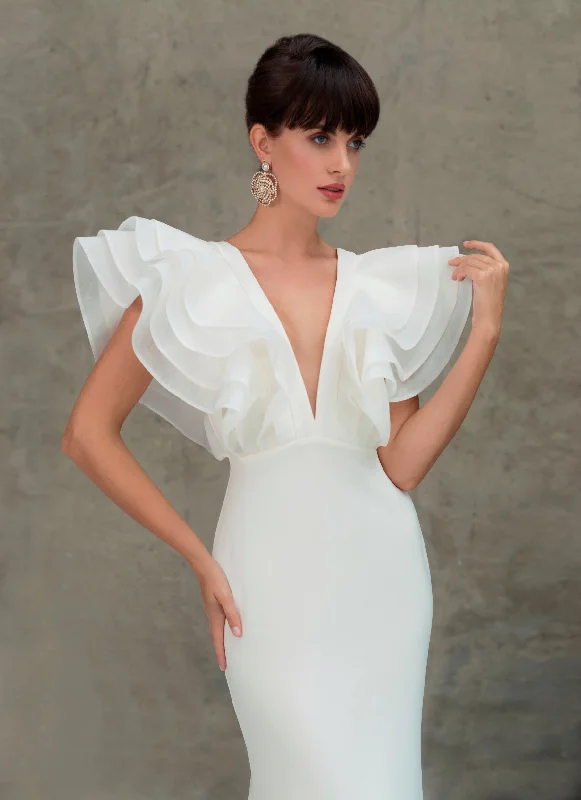 Maxi wedding guest dresses with floral prints for summer weddingsShort Sleeve Mermaid Wedding Gown Maxi wedding guest dresses with floral prints for summer weddingsShort Sleeve Mermaid Wedding Gown