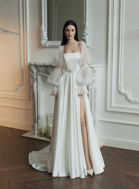 Maxi wedding guest dresses with floral prints for summer weddingsSimple A-Line Wedding Dress with Long Sleeves Maxi wedding guest dresses with floral prints for summer weddingsSimple A-Line Wedding Dress with Long Sleeves