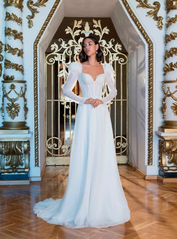 Wedding guest dresses with cold - shoulder ruffled sleeves and knee - length hemsSimple Elegant Long Sleeve Glitter Wedding Dress Wedding guest dresses with cold - shoulder ruffled sleeves and knee - length hemsSimple Elegant Long Sleeve Glitter Wedding Dress