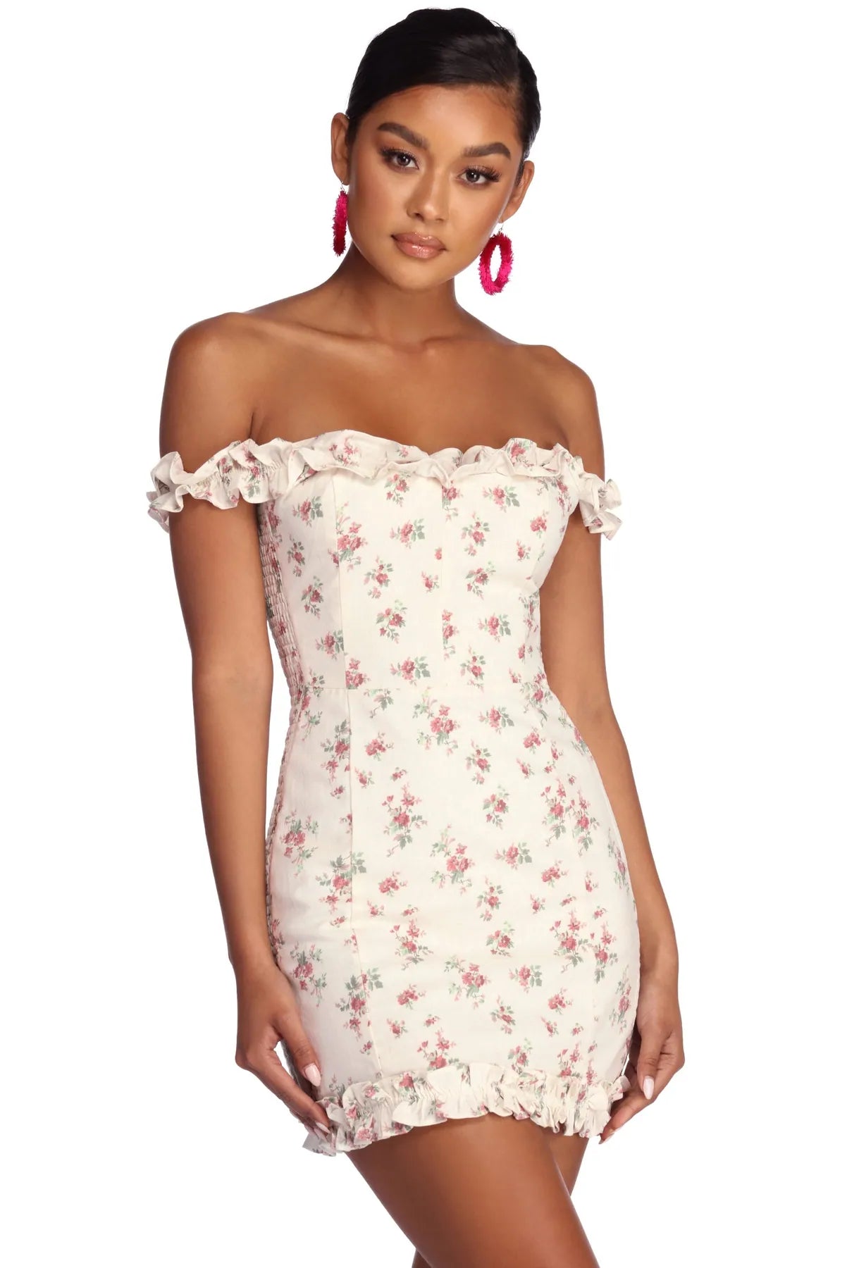 Mini dresses with button - down frontsSmocked In Spring Florals Dress