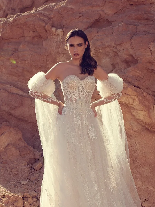 Lace - trimmed wedding guest dresses in blush pinkStrapless Sweetheart Wedding Dress with Removable Sleeves Lace - trimmed wedding guest dresses in blush pinkStrapless Sweetheart Wedding Dress with Removable Sleeves