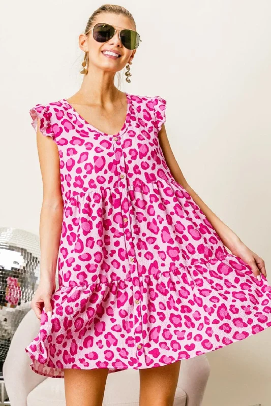 Sleeveless Women Dress in Bright Colors for Summer PartiesBiBi Leopard Cap Sleeve Tiered Mini Dress Sleeveless Women Dress in Bright Colors for Summer PartiesBiBi Leopard Cap Sleeve Tiered Mini Dress