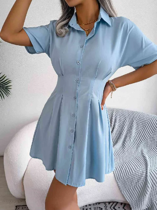 Ball Gown Women Dress with a Full Skirt for a Princess - like LookButton Down Collared Mini Dress Ball Gown Women Dress with a Full Skirt for a Princess - like LookButton Down Collared Mini Dress