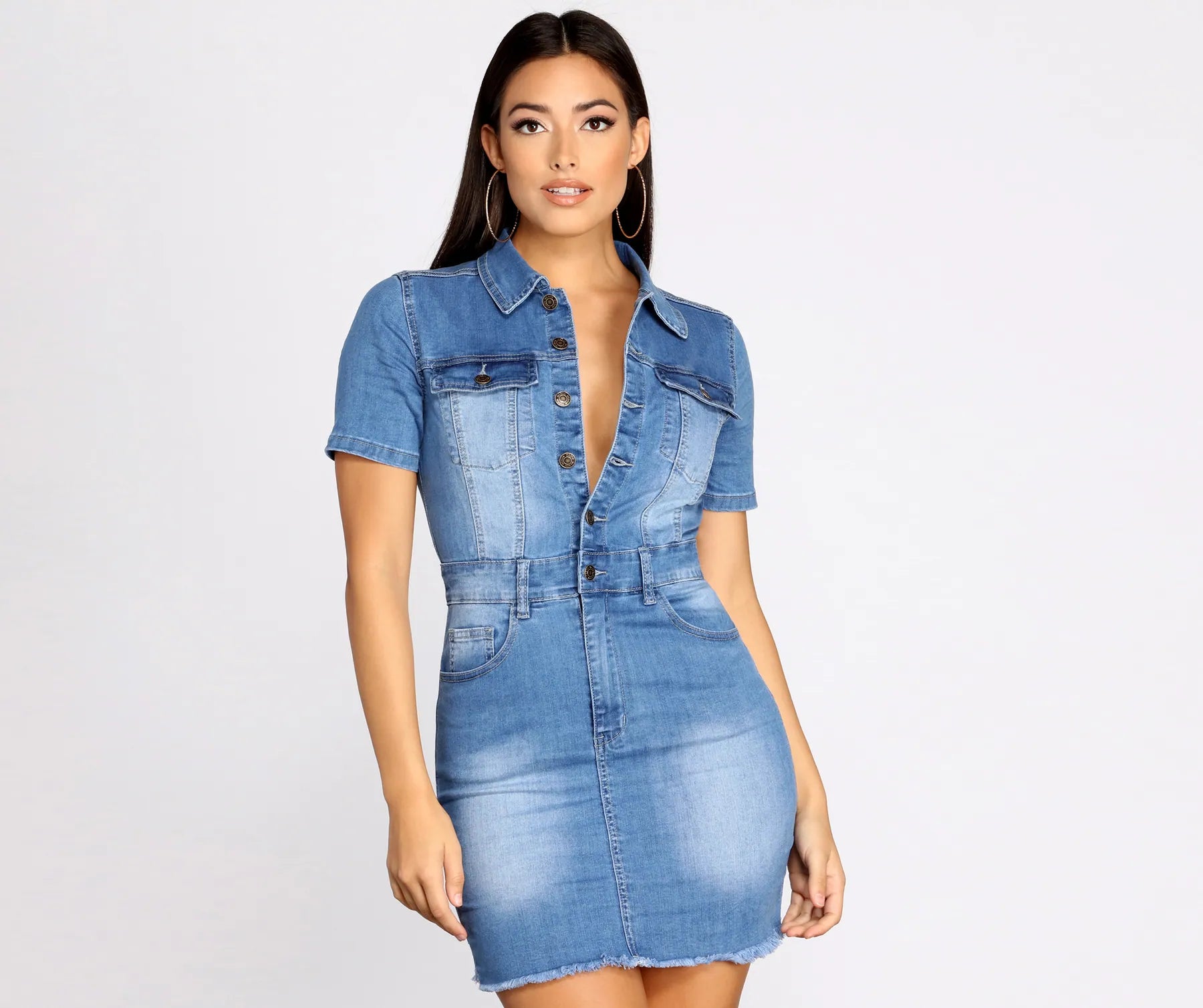 Wrap - Style Women Dress with Adjustable Fit for All Body TypesButton Up In Denim Frayed Dress Wrap - Style Women Dress with Adjustable Fit for All Body TypesButton Up In Denim Frayed Dress