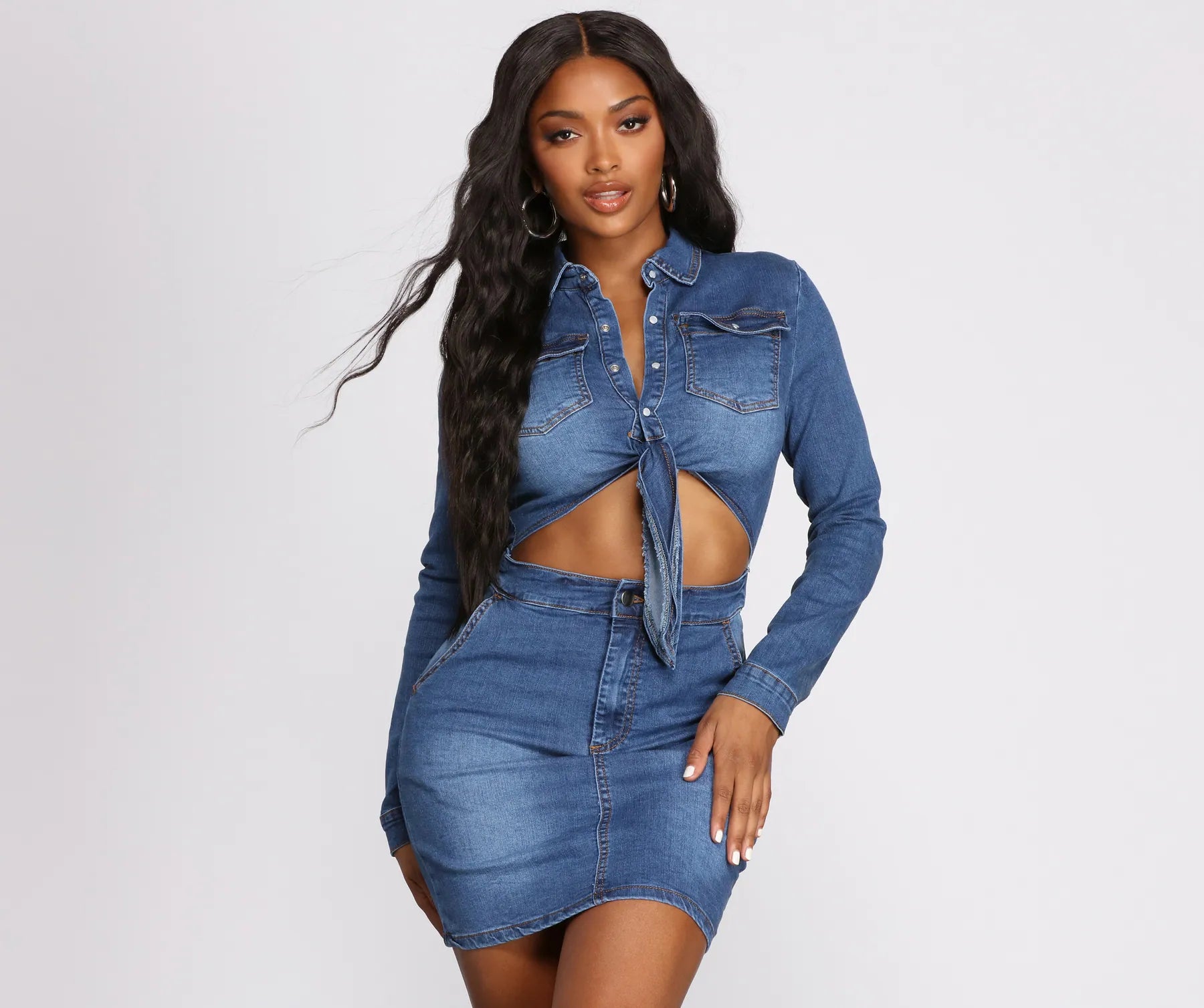 Ruffled Women Dress with Multiple Layers for a Playful and Girly StyleDenim Dreamer Tie Front Dress Ruffled Women Dress with Multiple Layers for a Playful and Girly StyleDenim Dreamer Tie Front Dress