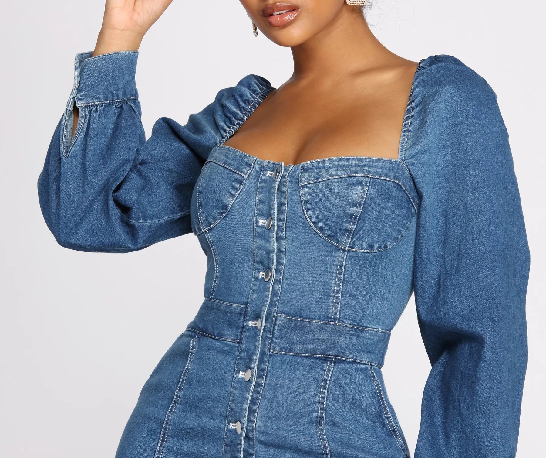 Lace - Embellished Women Dress for an Elegant and Sophisticated AppearanceDreamy In Denim Button Front Mini Dress Lace - Embellished Women Dress for an Elegant and Sophisticated AppearanceDreamy In Denim Button Front Mini Dress