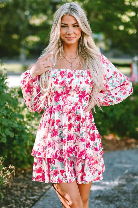 Sheath Women Dress with a Tailored Fit for a Professional LookFloral Square Neck Layered Dress Sheath Women Dress with a Tailored Fit for a Professional LookFloral Square Neck Layered Dress