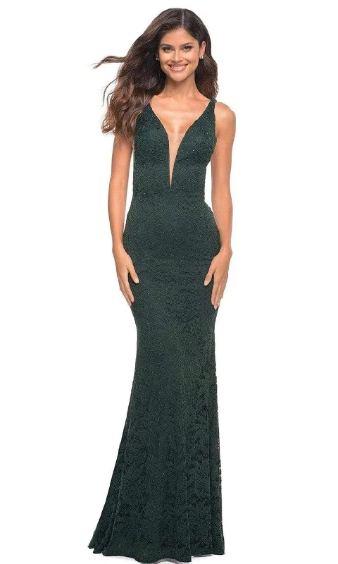 A - line formal dresses with beaded lace appliques for formal eventsLa Femme - 29732 Plunging Beaded Lace Gown A - line formal dresses with beaded lace appliques for formal eventsLa Femme - 29732 Plunging Beaded Lace Gown