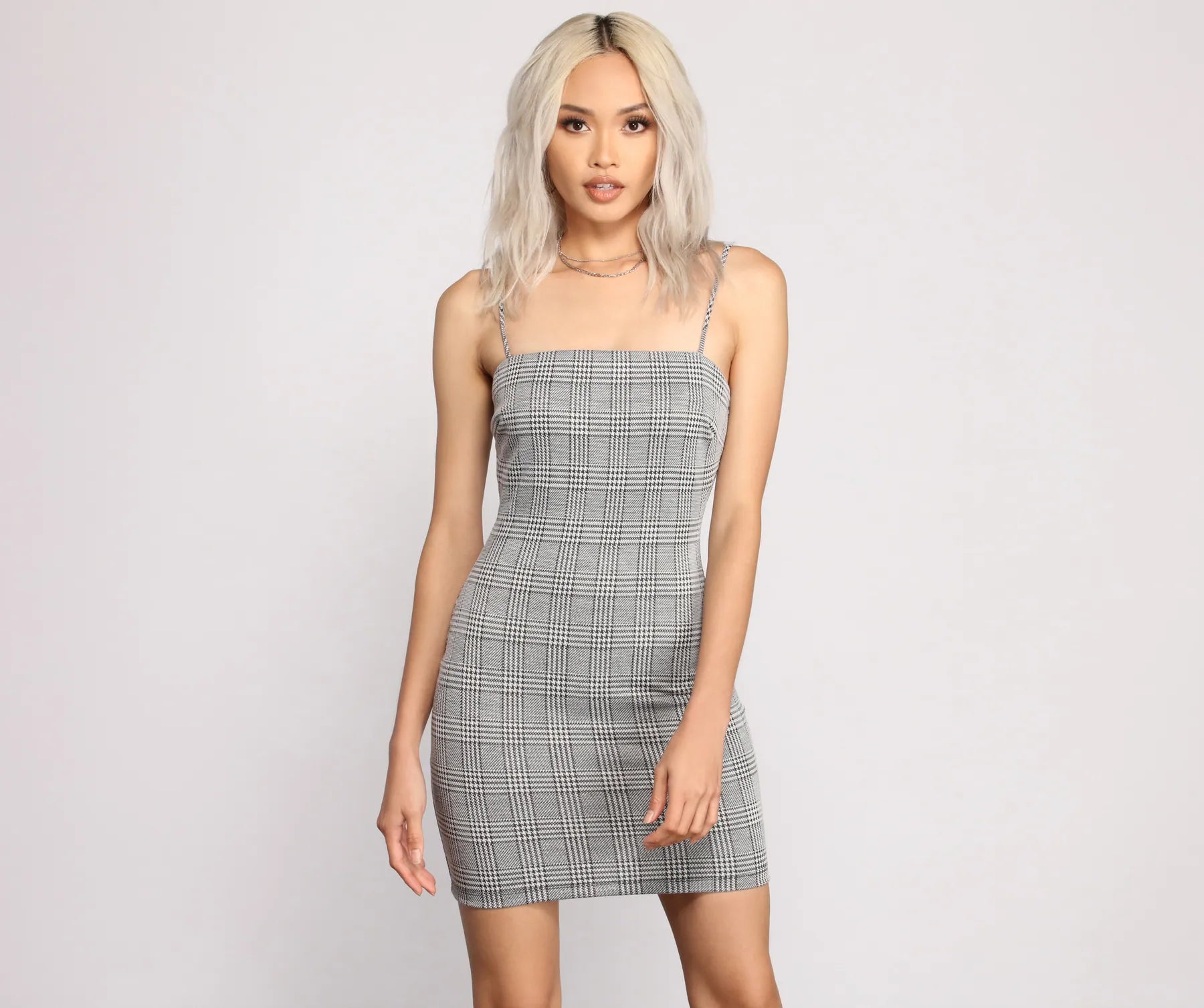 Sheath Women Dress with a Tailored Fit for a Professional LookPretty In Plaid Knit Mini Dress Sheath Women Dress with a Tailored Fit for a Professional LookPretty In Plaid Knit Mini Dress