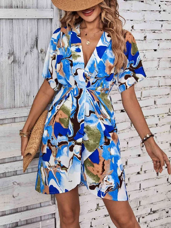 Ruffled Women Dress with Multiple Layers for a Playful and Girly StylePrinted Flutter Sleeve Mini Dress Ruffled Women Dress with Multiple Layers for a Playful and Girly StylePrinted Flutter Sleeve Mini Dress