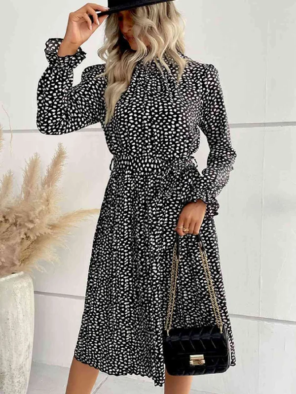Printed Abstract Women Dress for a Modern and Artistic AppealPrinted Tie-Waist Flounce Sleeve Keyhole Midi Dress Printed Abstract Women Dress for a Modern and Artistic AppealPrinted Tie-Waist Flounce Sleeve Keyhole Midi Dress
