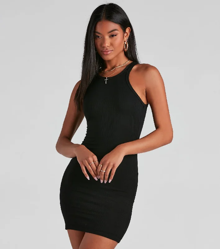 Strapless Women Dress with a Built - in Bra for Comfort and SupportRibbed Knit Crew Neck Bodycon Mini Dress Strapless Women Dress with a Built - in Bra for Comfort and SupportRibbed Knit Crew Neck Bodycon Mini Dress