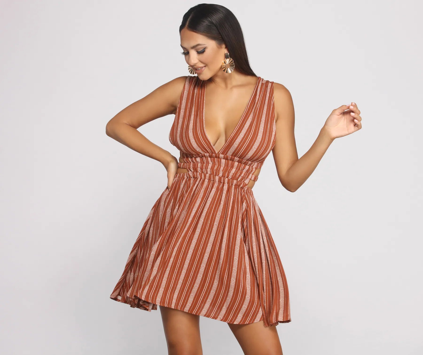 Ball Gown Women Dress with a Full Skirt for a Princess - like LookSeason of Stripes Cutout Gauze Mini Dress Ball Gown Women Dress with a Full Skirt for a Princess - like LookSeason of Stripes Cutout Gauze Mini Dress