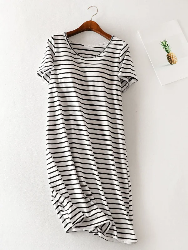 Shift Women Dress with a Simple and Classic Design for Everyday WearChic striped short sleeve dress Shift Women Dress with a Simple and Classic Design for Everyday WearChic striped short sleeve dress