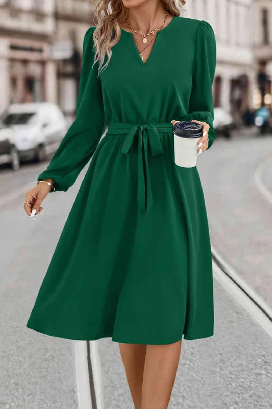 Shift Women Dress with a Simple and Classic Design for Everyday WearTie Waist Notched Neck Long Sleeve Dress Shift Women Dress with a Simple and Classic Design for Everyday WearTie Waist Notched Neck Long Sleeve Dress