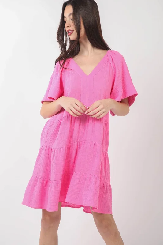 Backless Women Dress for a Sexy and Alluring Look at Evening EventsVERY J Texture V-Neck Ruffled Tiered Dress Backless Women Dress for a Sexy and Alluring Look at Evening EventsVERY J Texture V-Neck Ruffled Tiered Dress