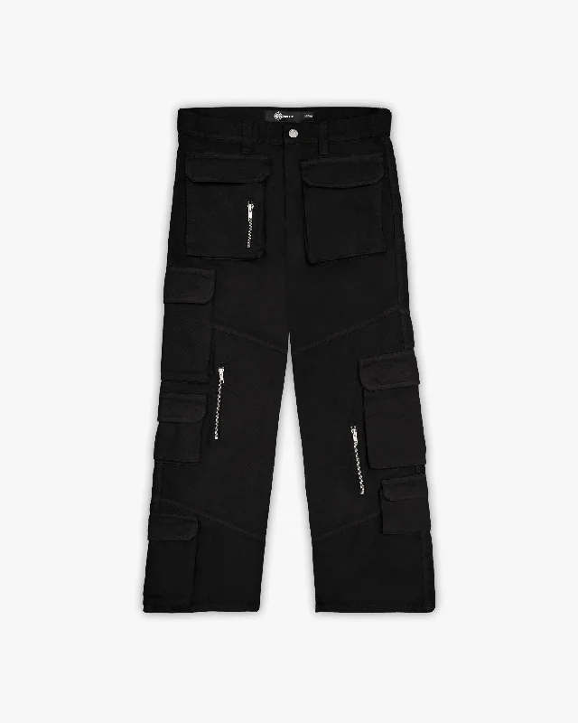 Women's Cargo Jogger Pants in Charcoal with Reflective Stripes for Nighttime ExercisesMULTIPOCKET CARGOPANTS BLACK Women's Cargo Jogger Pants in Charcoal with Reflective Stripes for Nighttime ExercisesMULTIPOCKET CARGOPANTS BLACK