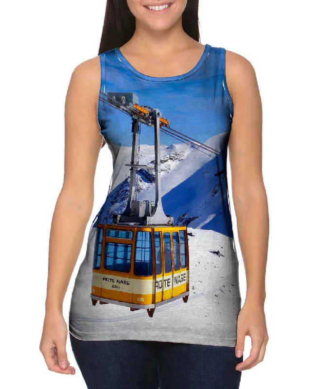 Crew Neck Women's Sustainable Tank Tops Made from Recycled MaterialsSki Tram Switzerland Crew Neck Women's Sustainable Tank Tops Made from Recycled MaterialsSki Tram Switzerland