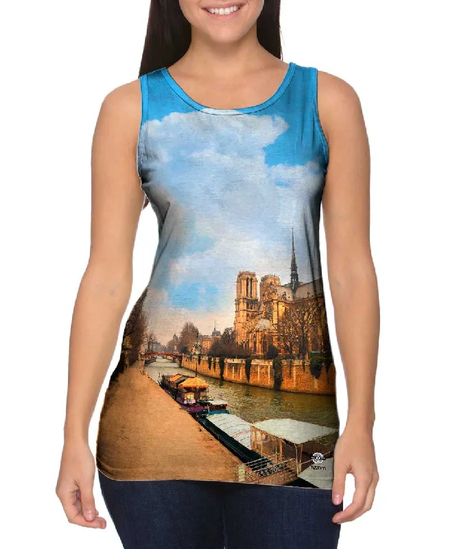 Crew Neck Women's Sustainable Tank Tops Made from Recycled MaterialsSleek Cathedral Notre Dame Crew Neck Women's Sustainable Tank Tops Made from Recycled MaterialsSleek Cathedral Notre Dame
