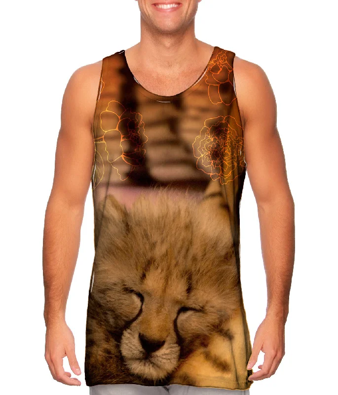High - Neck Women's Silk Blend Tank Tops for a Luxurious FeelSleeping Cheetah Kitten High - Neck Women's Silk Blend Tank Tops for a Luxurious FeelSleeping Cheetah Kitten