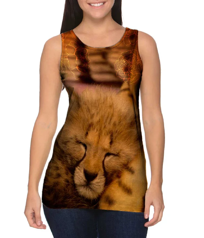 One - Shoulder Women's Rayon Blend Tank Tops for a Flowy LookSleeping Cheetah Kitten One - Shoulder Women's Rayon Blend Tank Tops for a Flowy LookSleeping Cheetah Kitten