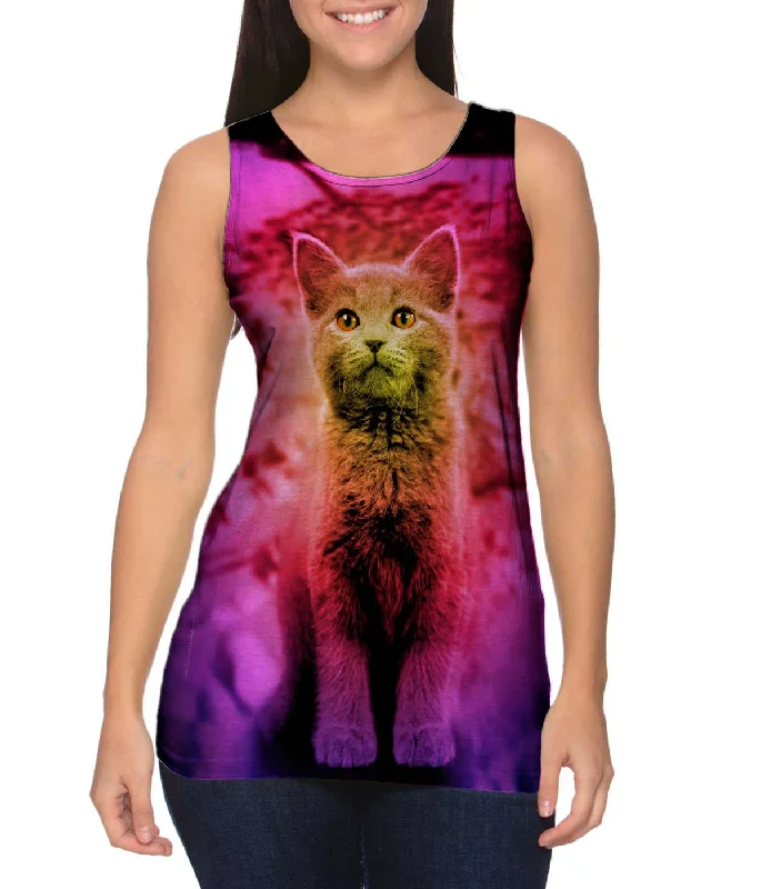 Crew Neck Women's Sustainable Tank Tops Made from Recycled MaterialsSnow Track Kitten Crew Neck Women's Sustainable Tank Tops Made from Recycled MaterialsSnow Track Kitten