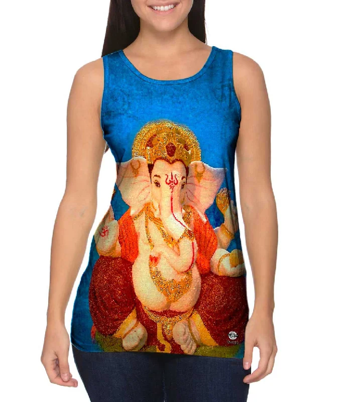Plus Size Women's Ruffled Hem Tank Tops with Floral PrintsSonphoto - "Blue Hindu God Ganpathy" (2011) Plus Size Women's Ruffled Hem Tank Tops with Floral PrintsSonphoto - "Blue Hindu God Ganpathy" (2011)