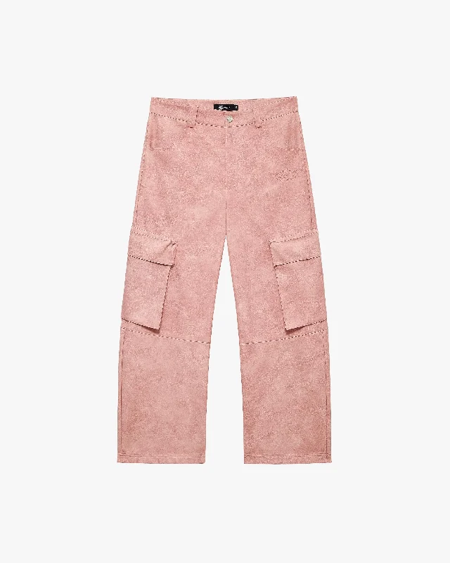 Women's Cargo Pants with Knee Pads in Black for Skateboarding or BikingSCRIPT LOGO LEATHER PANTS VINTAGE PINK Women's Cargo Pants with Knee Pads in Black for Skateboarding or BikingSCRIPT LOGO LEATHER PANTS VINTAGE PINK