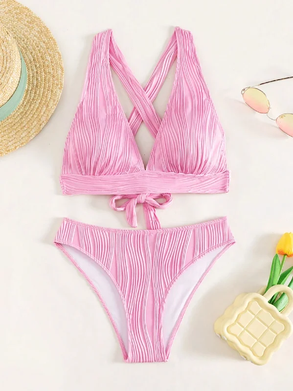 Lace - trimmed bikini for an elegant and romantic touchBubblegum Pink Textured Triangle Bikini Lace - trimmed bikini for an elegant and romantic touchBubblegum Pink Textured Triangle Bikini