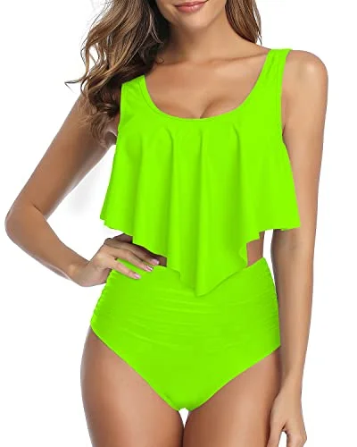 Convertible bikini that can be worn in multiple styles for versatilityCharming And Confident Women Ruffled Flounce Bikini Swimsuit-Neon Green Convertible bikini that can be worn in multiple styles for versatilityCharming And Confident Women Ruffled Flounce Bikini Swimsuit-Neon Green