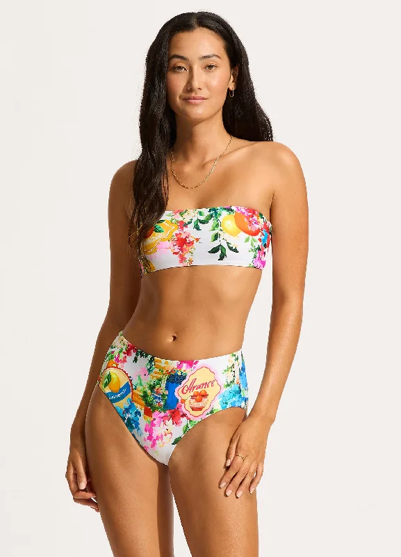 Floral - printed bikini for a feminine and colorful beach vibeCiao Bella High Waisted Bikini Bottom - White Floral - printed bikini for a feminine and colorful beach vibeCiao Bella High Waisted Bikini Bottom - White