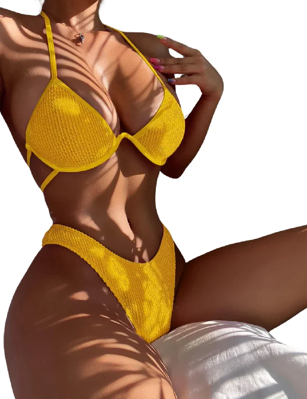 Push - up bikini top to enhance the bust for a confident beach appearanceCrinkle V Wired Bikini Set Push - up bikini top to enhance the bust for a confident beach appearanceCrinkle V Wired Bikini Set
