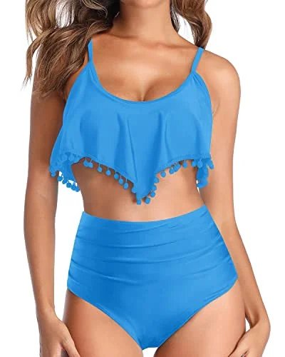 String bikini for a minimalistic and sexy beach styleStylish Pom Pom Trim Bikini Ruffle Flounce High Waisted Bikini for Women's Two Piece String bikini for a minimalistic and sexy beach styleStylish Pom Pom Trim Bikini Ruffle Flounce High Waisted Bikini for Women's Two Piece