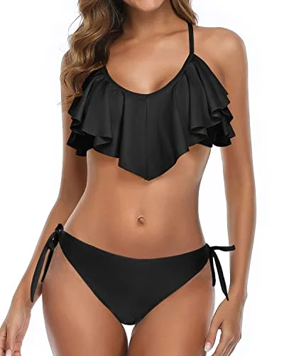 High - performance bikini with quick - drying fabric for active swimmersCross Back Bathing Suit Two Piece Flounce Bikini-Black High - performance bikini with quick - drying fabric for active swimmersCross Back Bathing Suit Two Piece Flounce Bikini-Black
